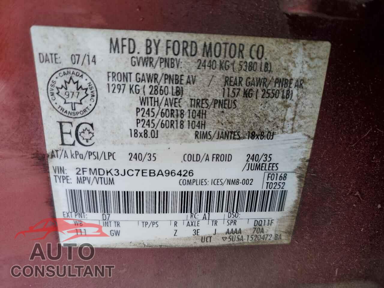 FORD EDGE 2014 - 2FMDK3JC7EBA96426