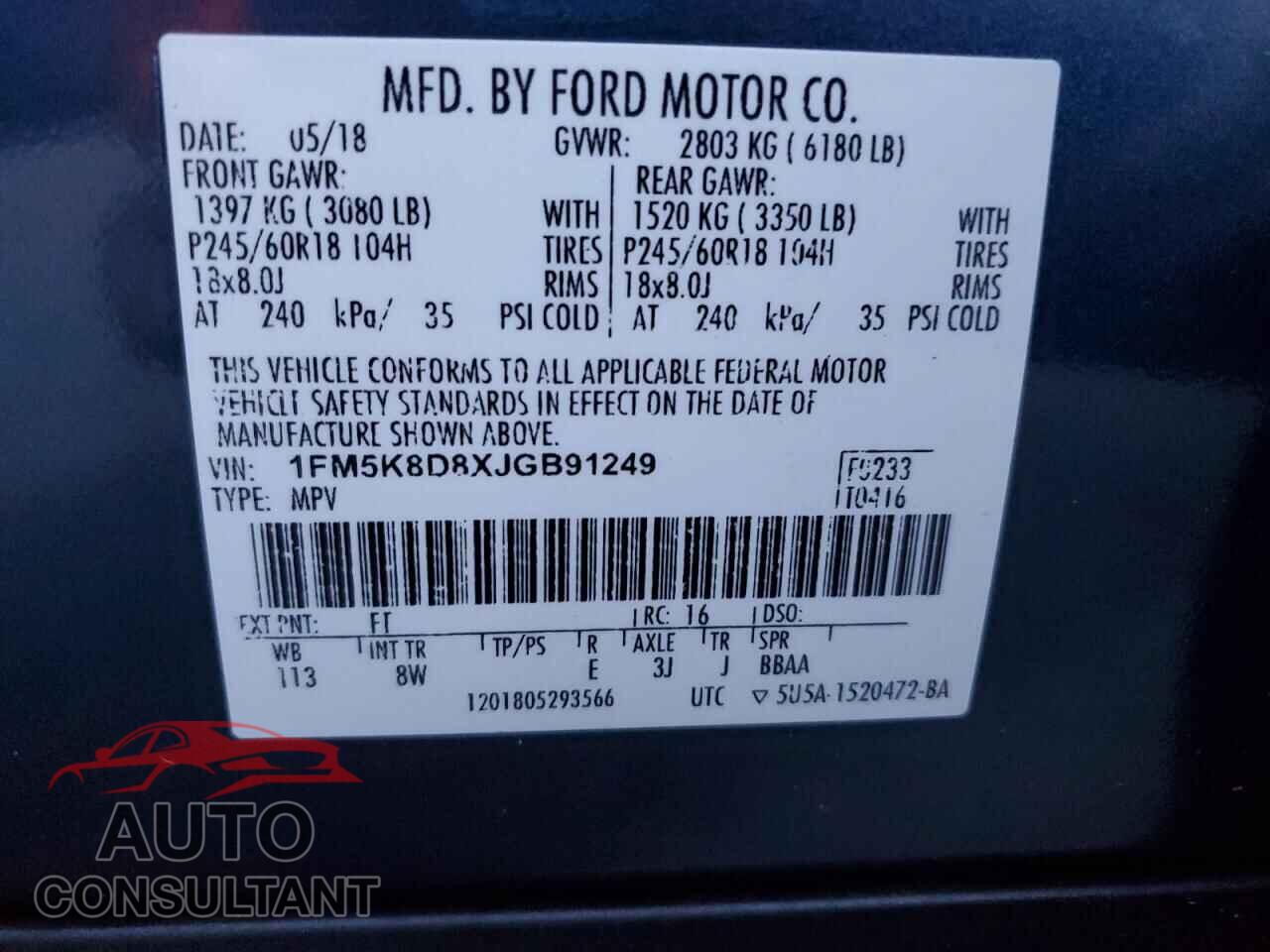 FORD EXPLORER 2018 - 1FM5K8D8XJGB91249