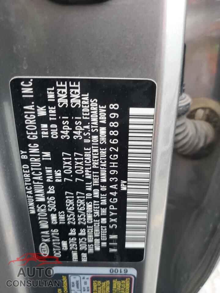 KIA SORENTO 2017 - 5XYPG4A39HG268898