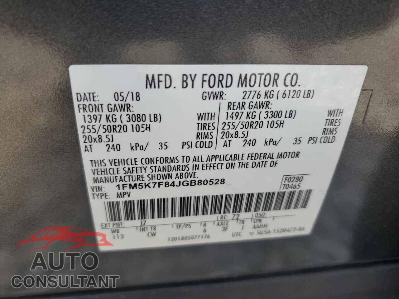 FORD EXPLORER 2018 - 1FM5K7F84JGB80528