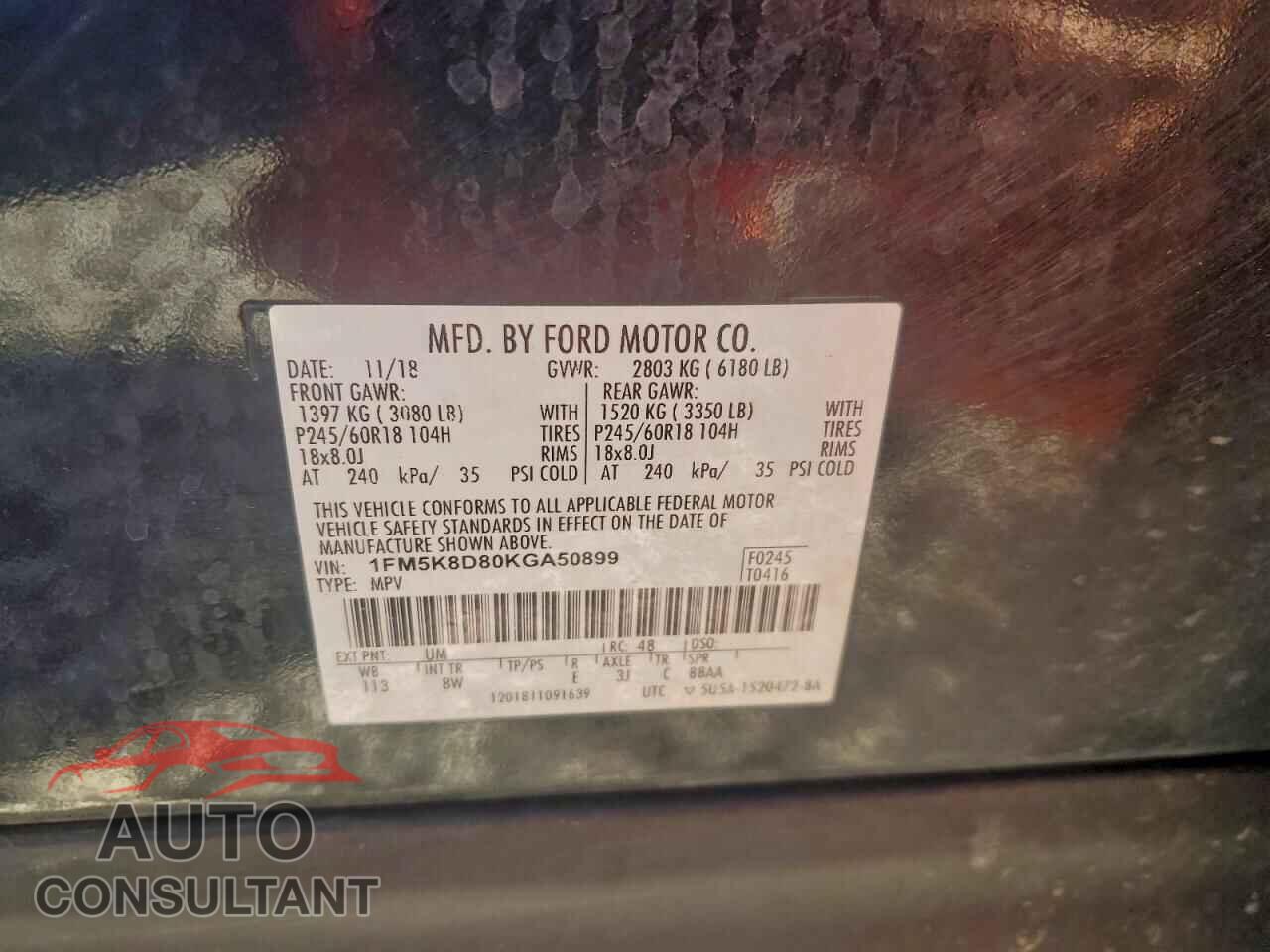 FORD EXPLORER 2019 - 1FM5K8D80KGA50899