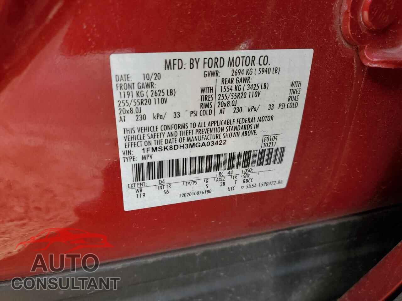 FORD EXPLORER 2021 - 1FMSK8DH3MGA03422