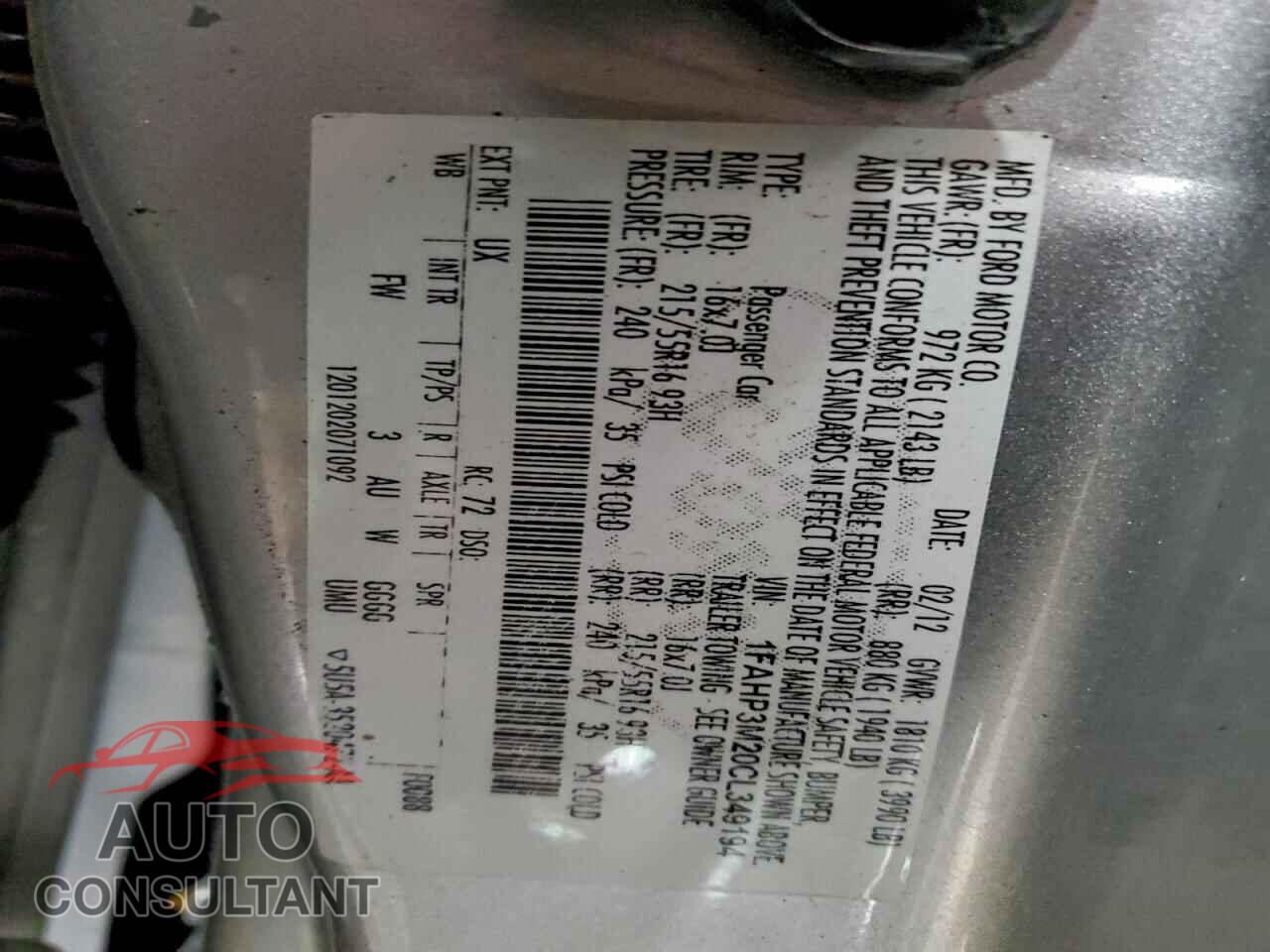 FORD FOCUS 2012 - 1FAHP3M20CL349194