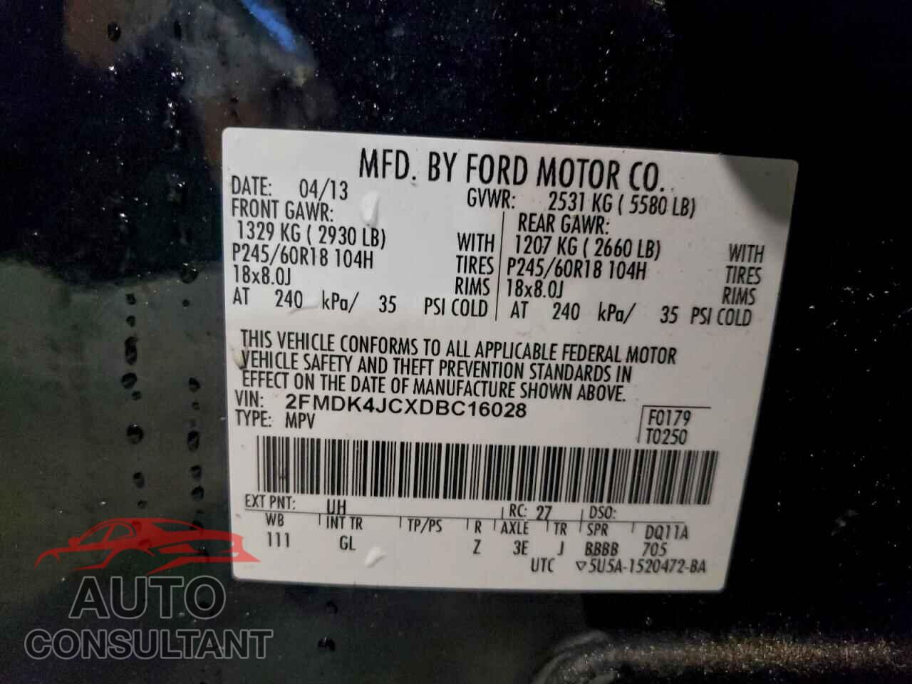 FORD EDGE 2013 - 2FMDK4JCXDBC16028