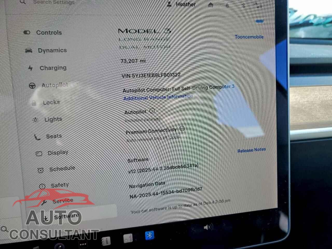 TESLA MODEL 3 2020 - 5YJ3E1EB9LF801322