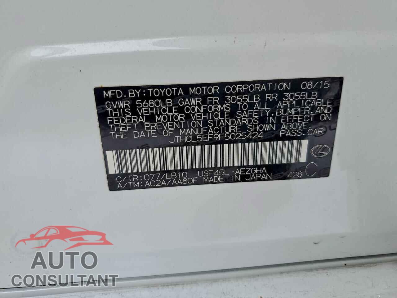 LEXUS LS460 2015 - JTHCL5EF9F5025424