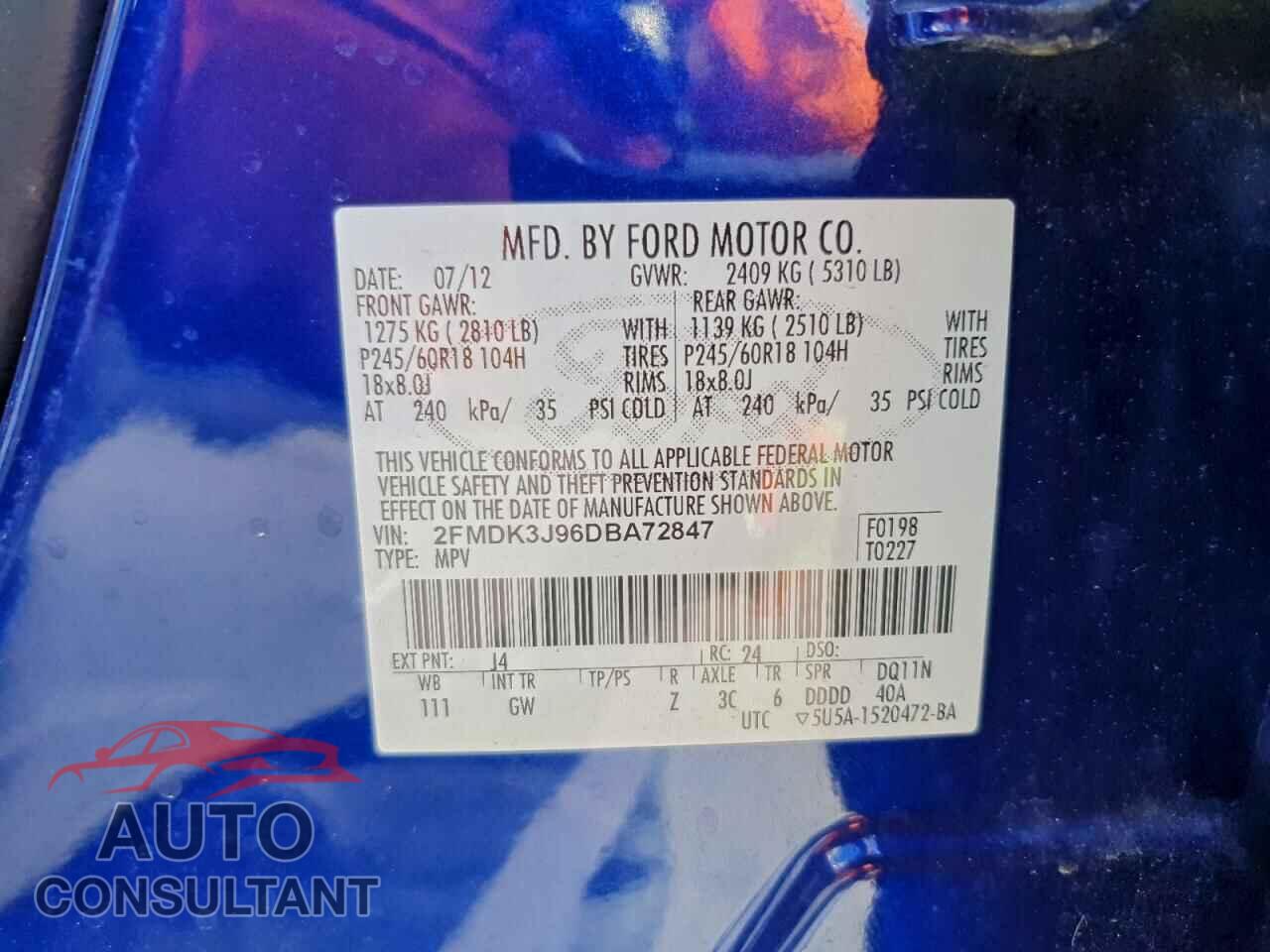 FORD EDGE 2013 - 2FMDK3J96DBA72847