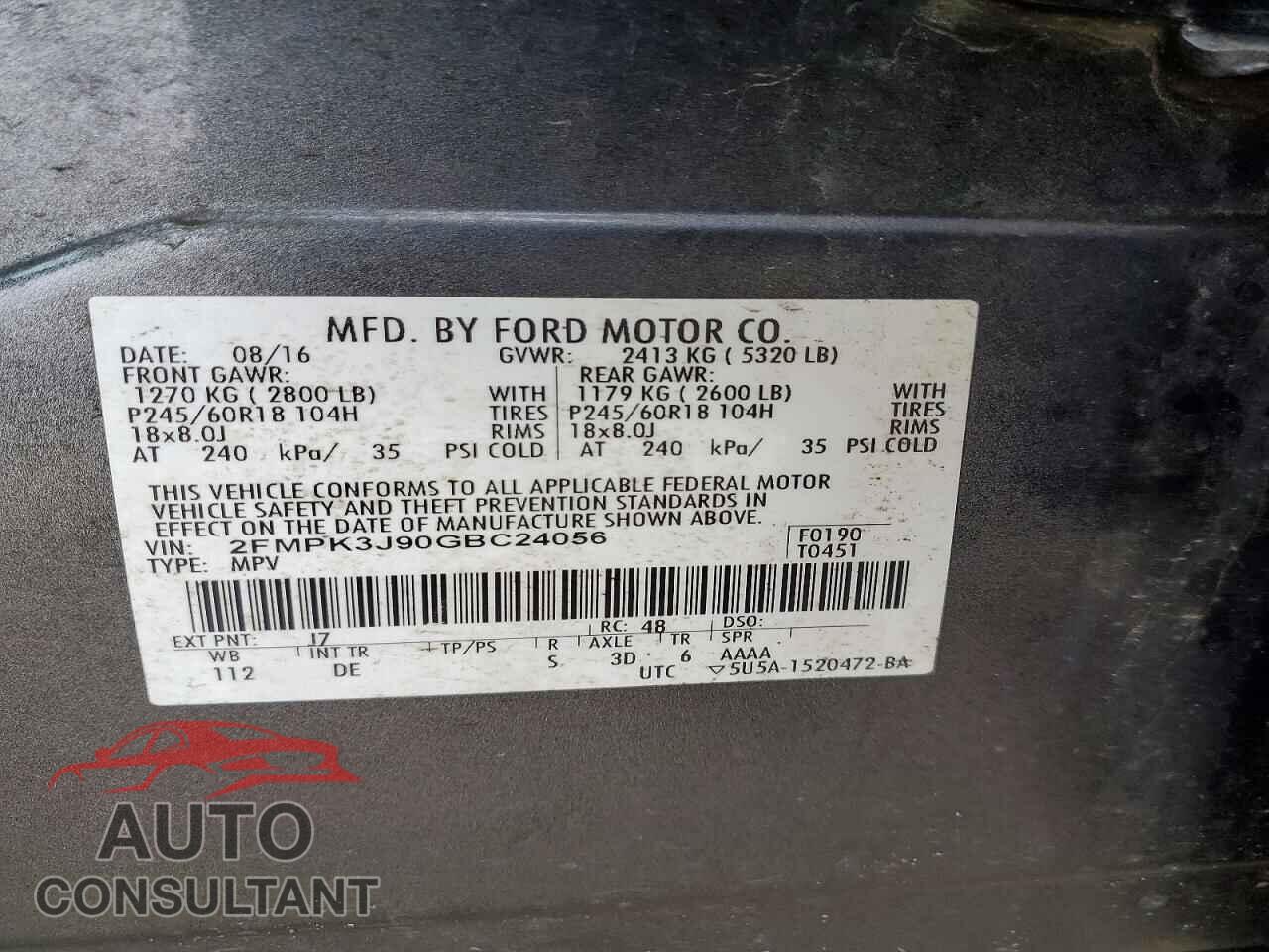 FORD EDGE 2016 - 2FMPK3J90GBC24056