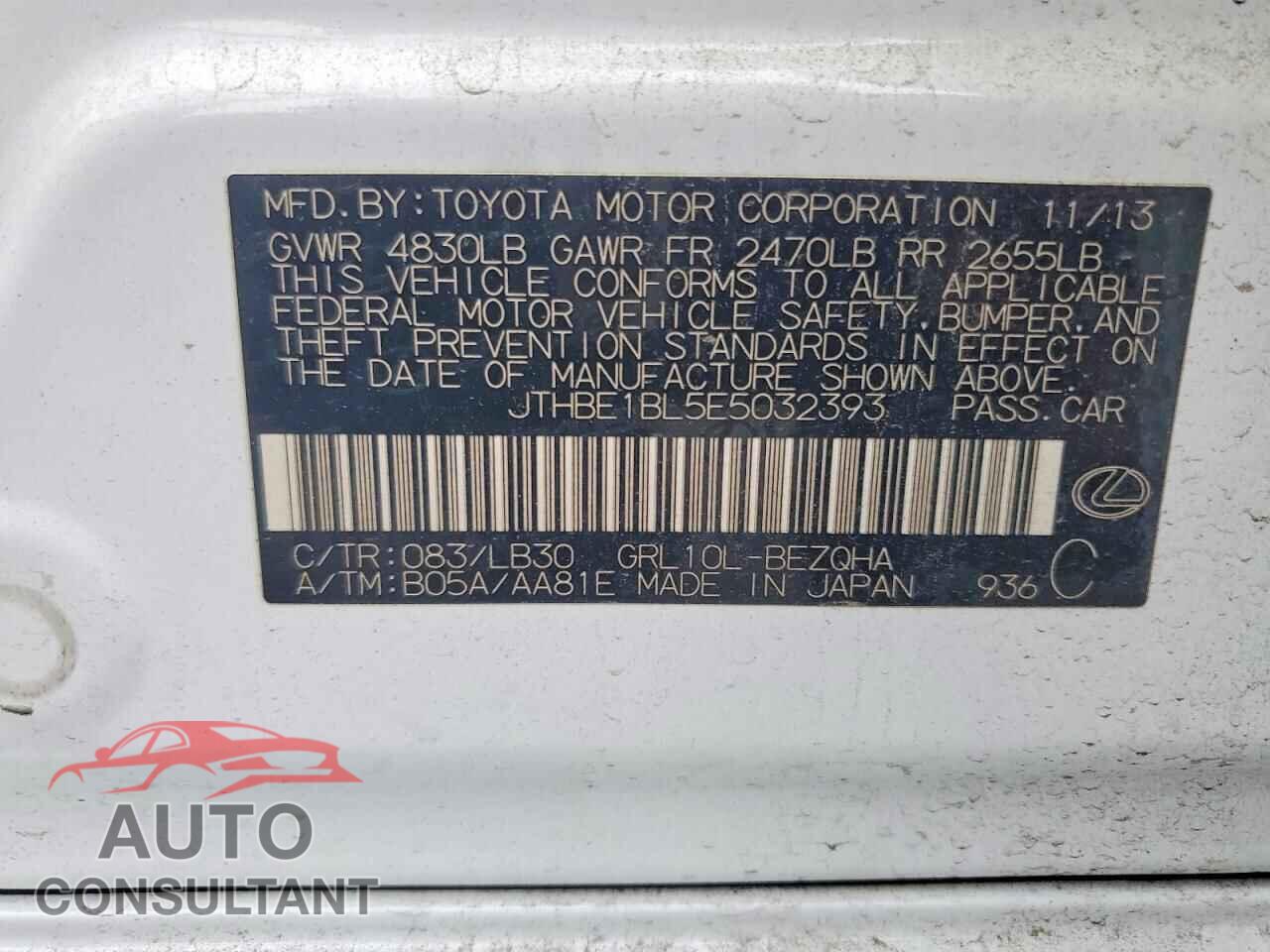 LEXUS GS350 2014 - JTHBE1BL5E5032393