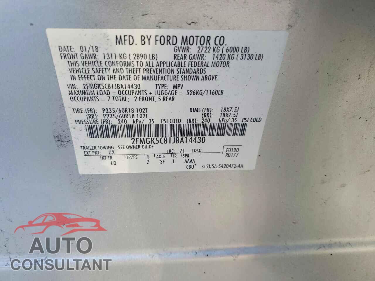 FORD FLEX 2018 - 2FMGK5C81JBA14430