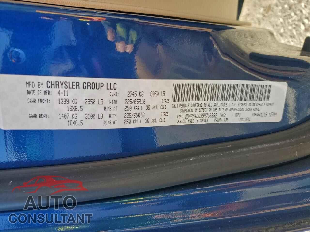 DODGE CARAVAN 2011 - 2D4RN4DG9BR700392