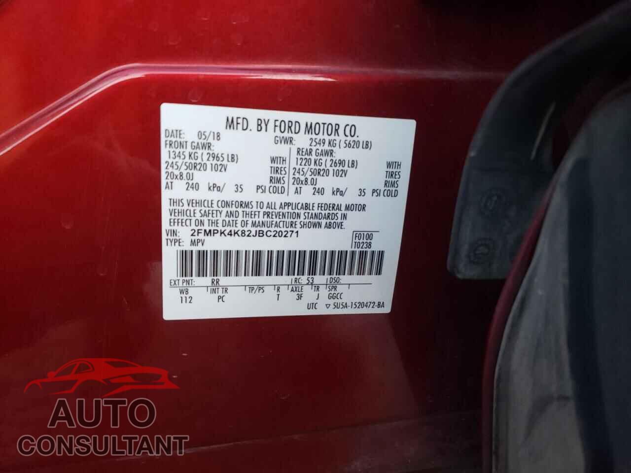 FORD EDGE 2018 - 2FMPK4K82JBC20271