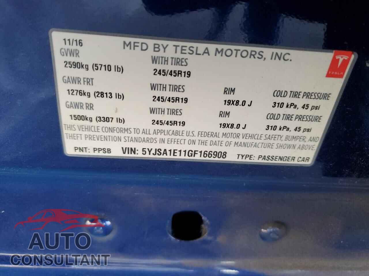 TESLA MODEL S 2016 - 5YJSA1E11GF166908