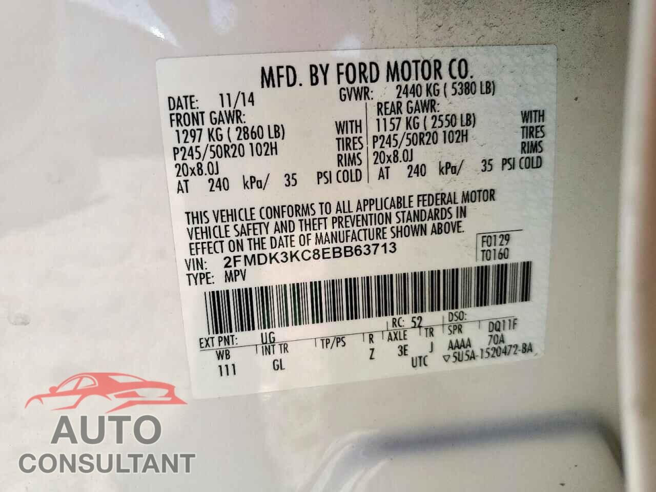FORD EDGE 2014 - 2FMDK3KC8EBB63713