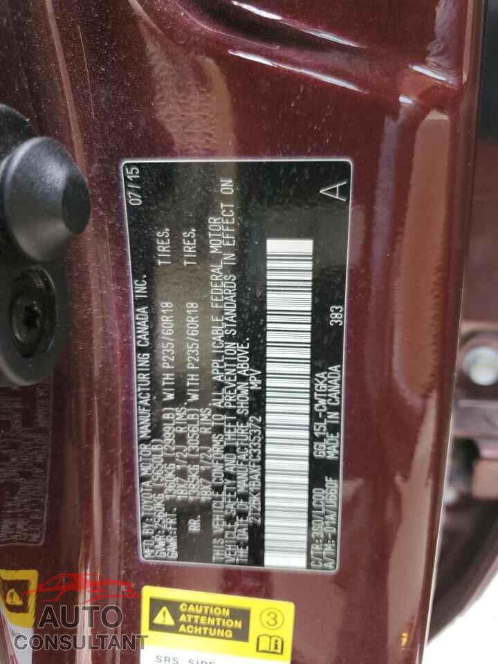 LEXUS RX350 2015 - 2T2BK1BAXFC335372