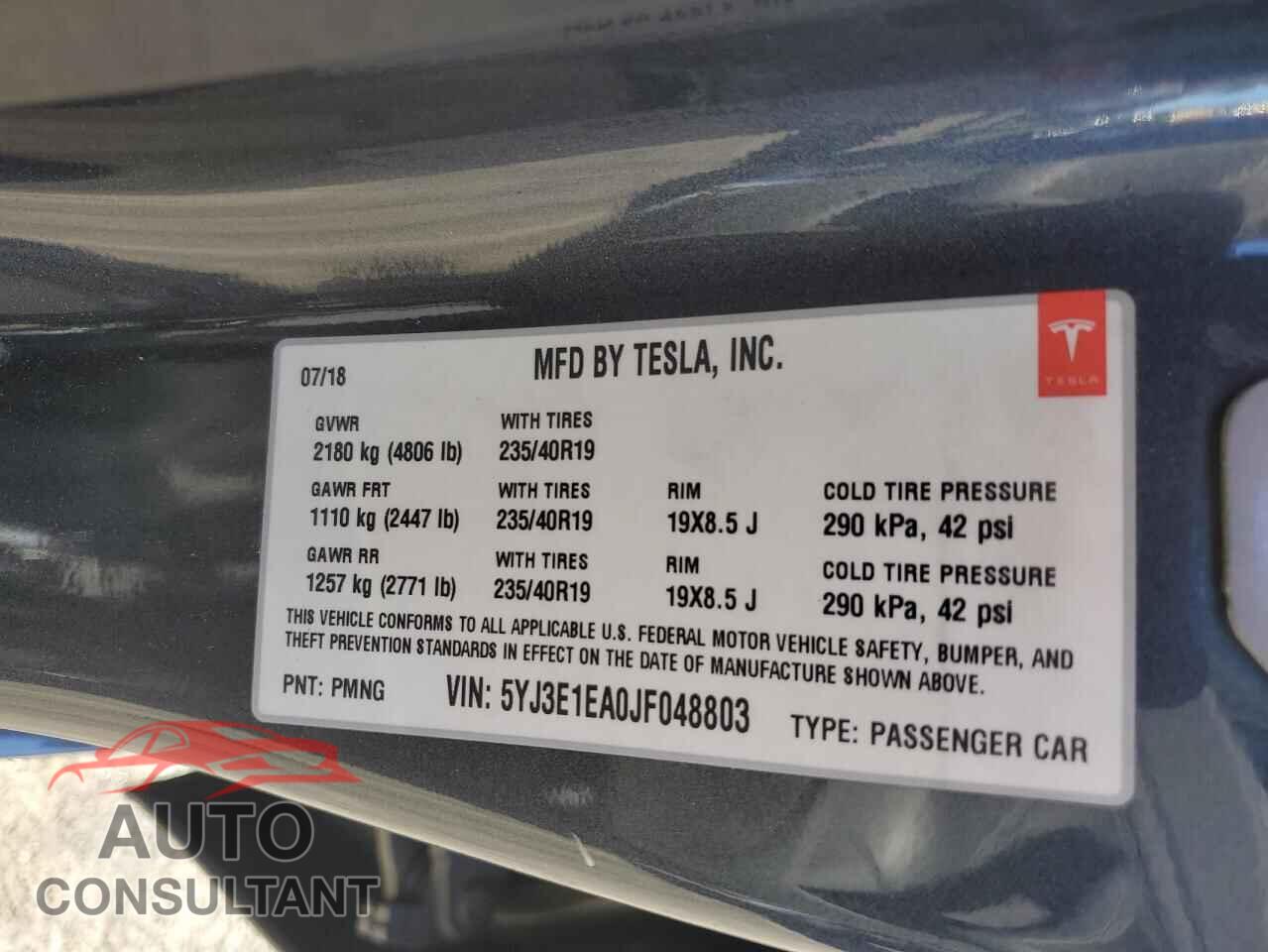 TESLA MODEL 3 2018 - 5YJ3E1EA0JF048803