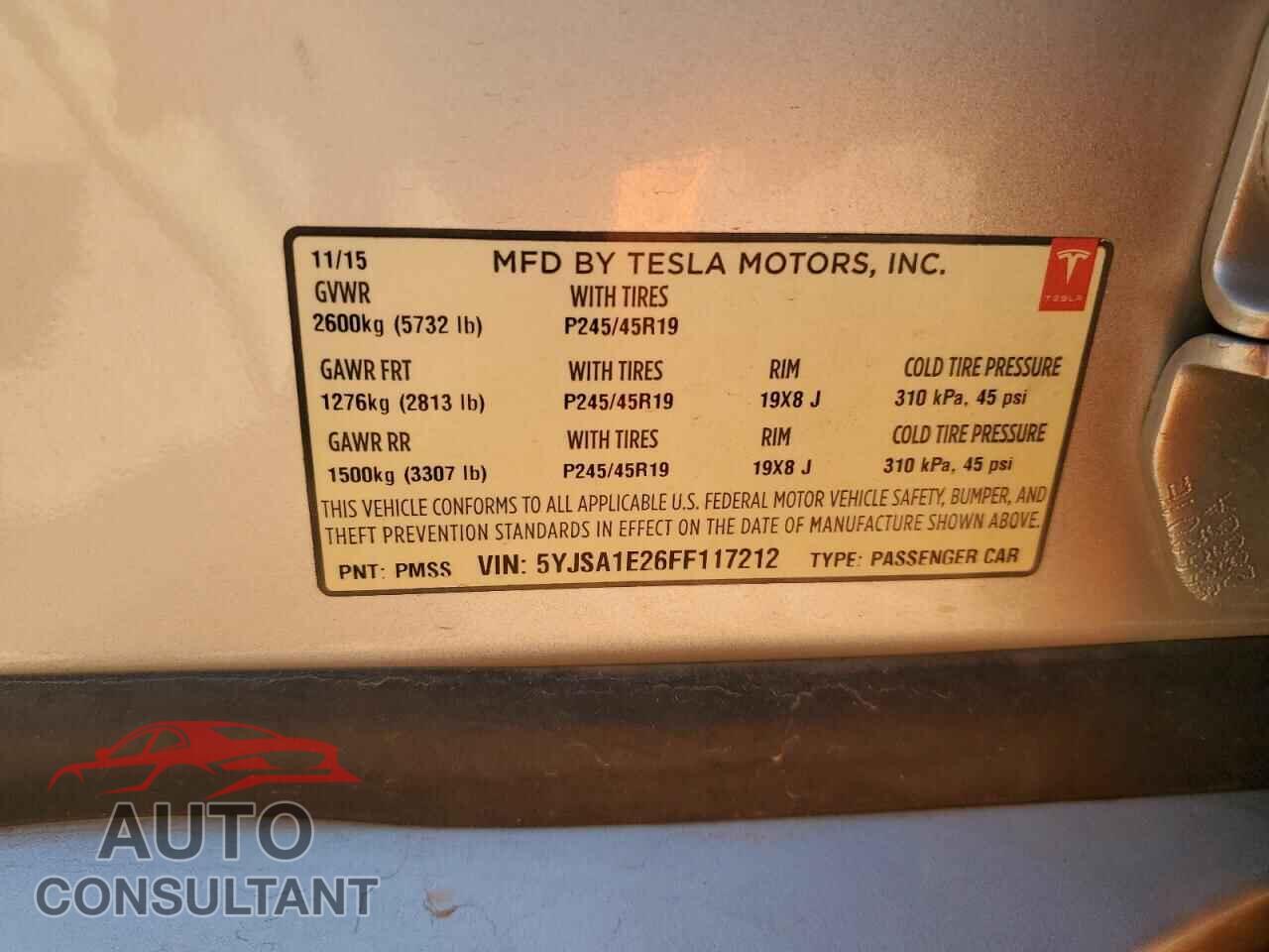 TESLA MODEL S 2015 - 5YJSA1E26FF117212