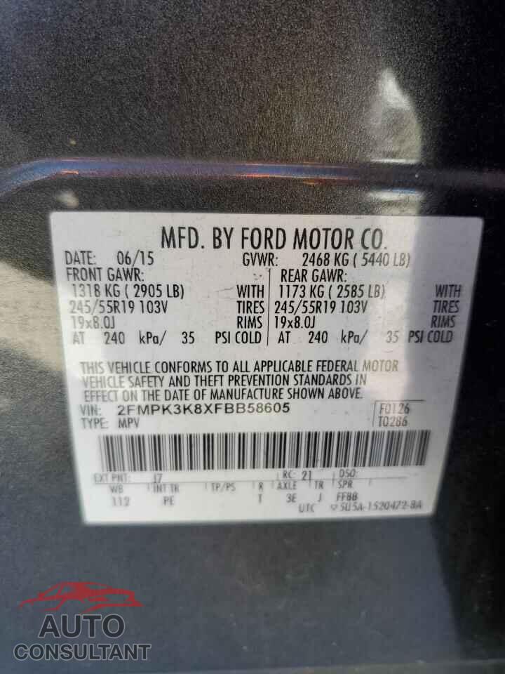 FORD EDGE 2015 - 2FMPK3K8XFBB58605