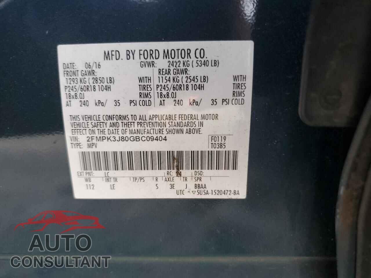 FORD EDGE 2016 - 2FMPK3J80GBC09404