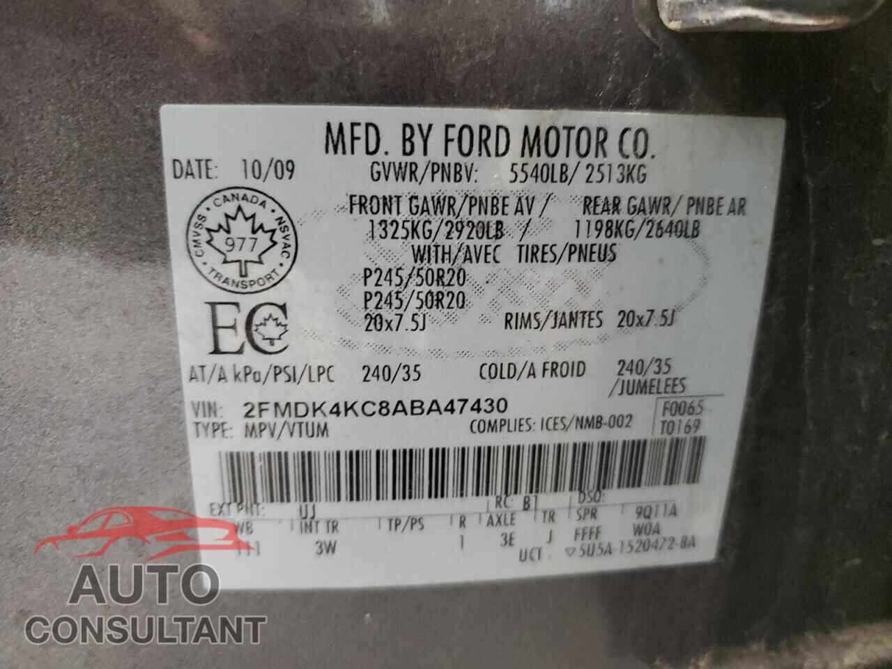 FORD EDGE 2010 - 2FMDK4KC8ABA47430