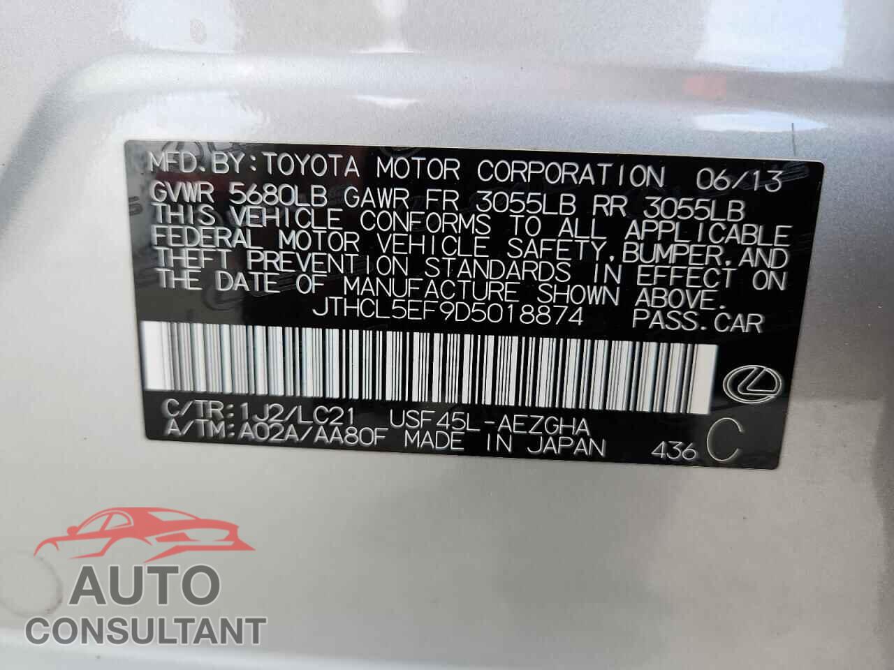 LEXUS LS460 2013 - JTHCL5EF9D5018874