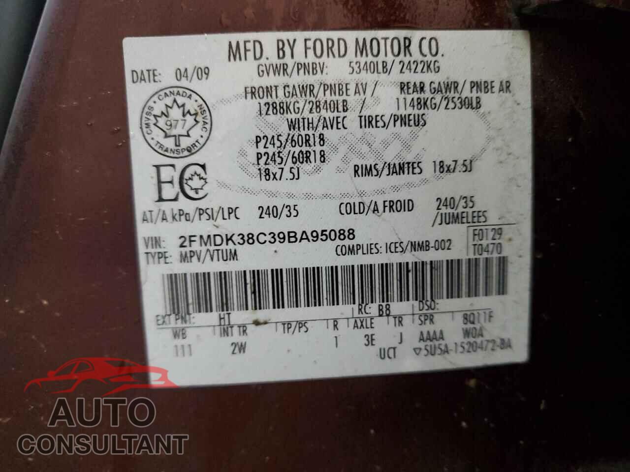 FORD EDGE 2009 - 2FMDK38C39BA95088
