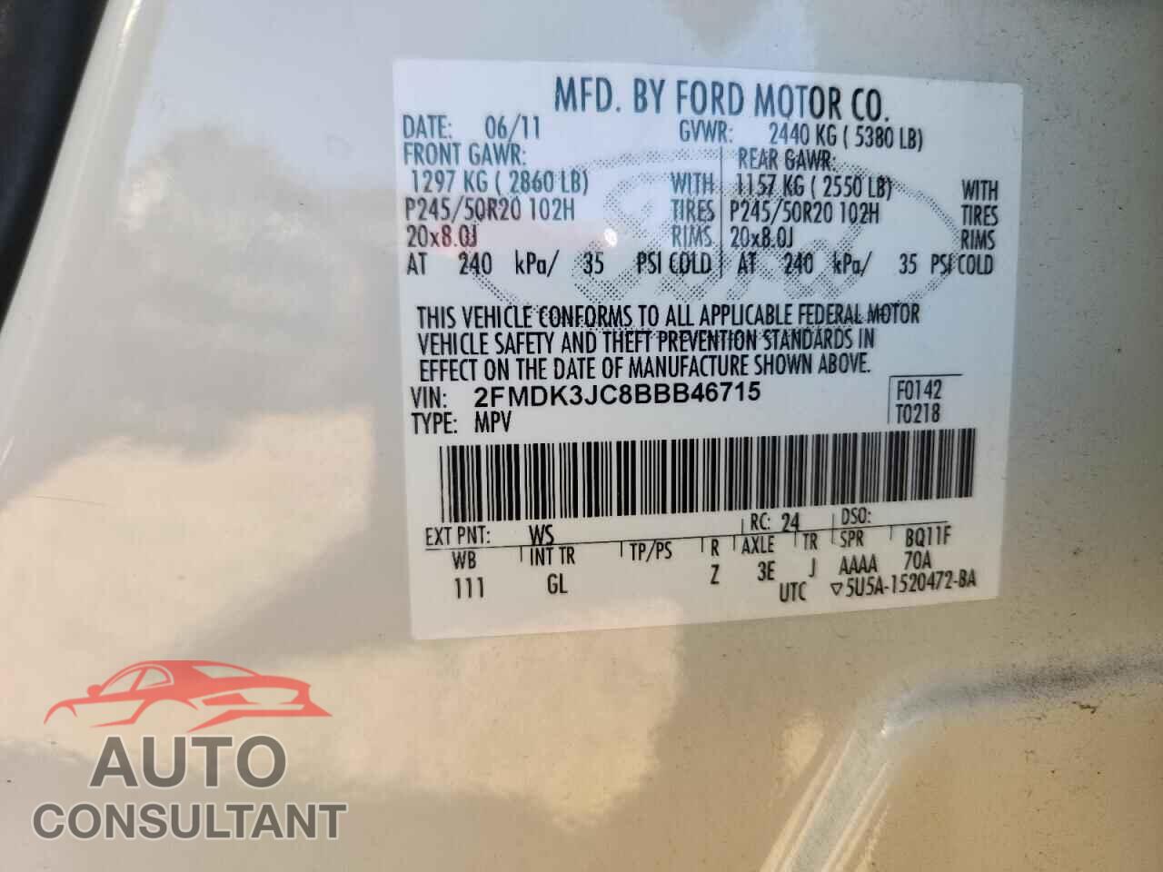 FORD EDGE 2011 - 2FMDK3JC8BBB46715