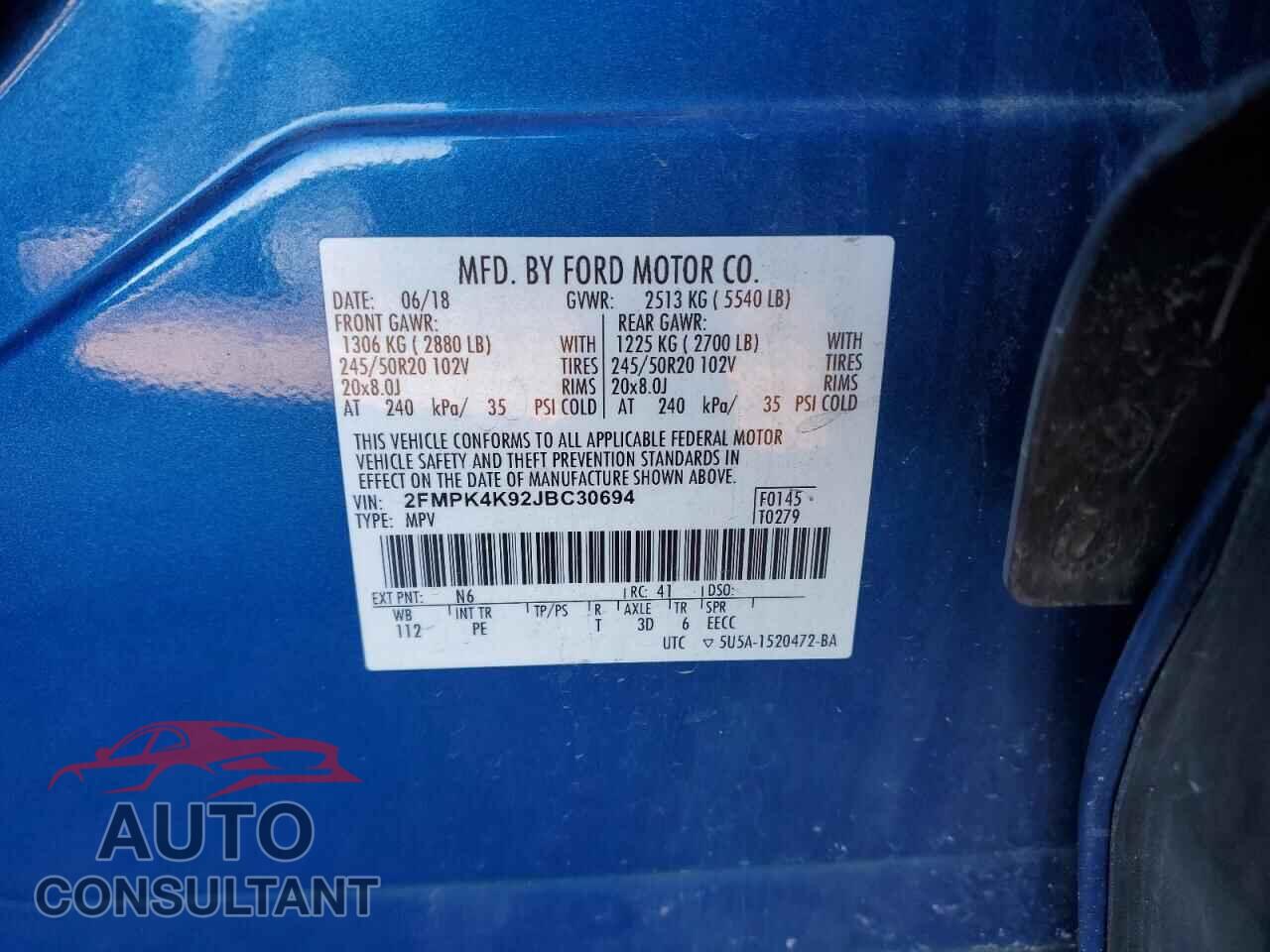 FORD EDGE 2018 - 2FMPK4K92JBC30694