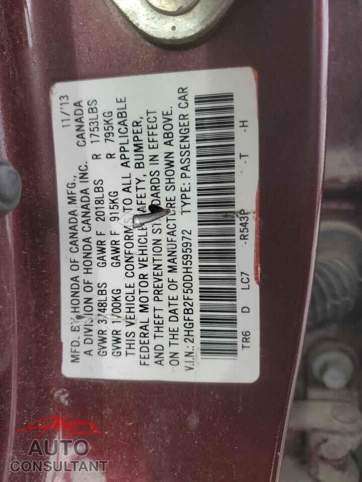 HONDA CIVIC 2013 - 2HGFB2F50DH595972