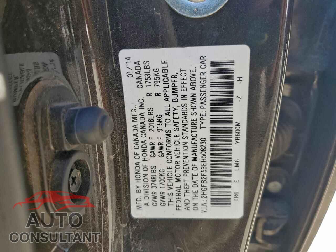 HONDA CIVIC 2014 - 2HGFB2F53EH508230