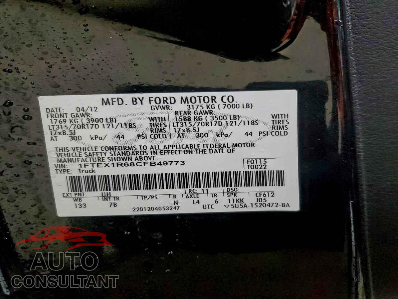 FORD F150 2012 - 1FTEX1R68CFB49773