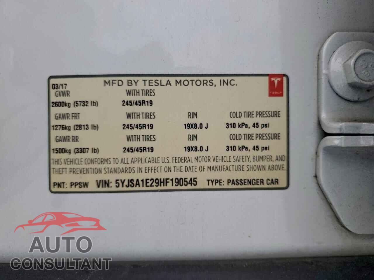 TESLA MODEL S 2017 - 5YJSA1E29HF190545