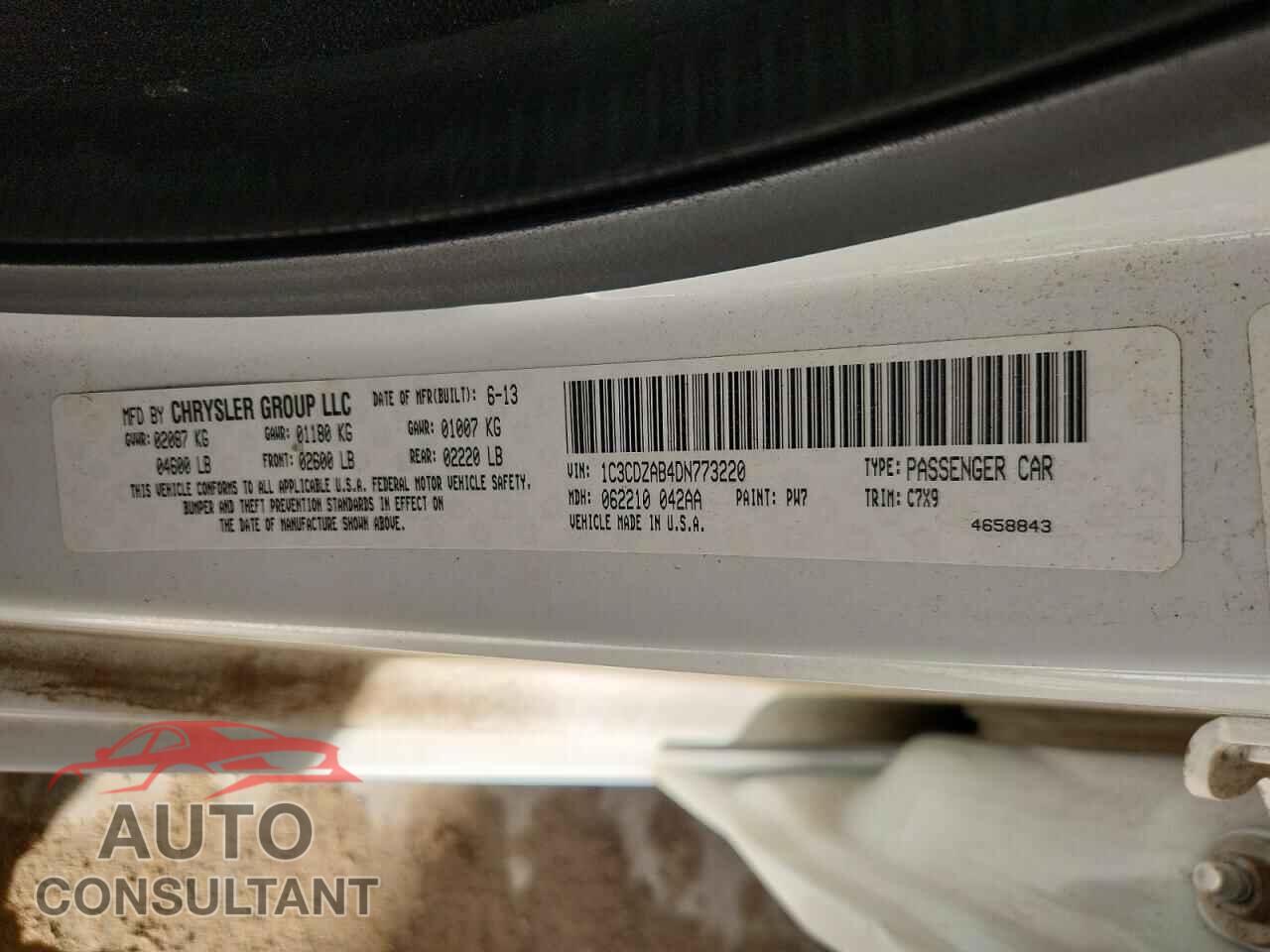 DODGE AVENGER 2013 - 1C3CDZAB4DN773220