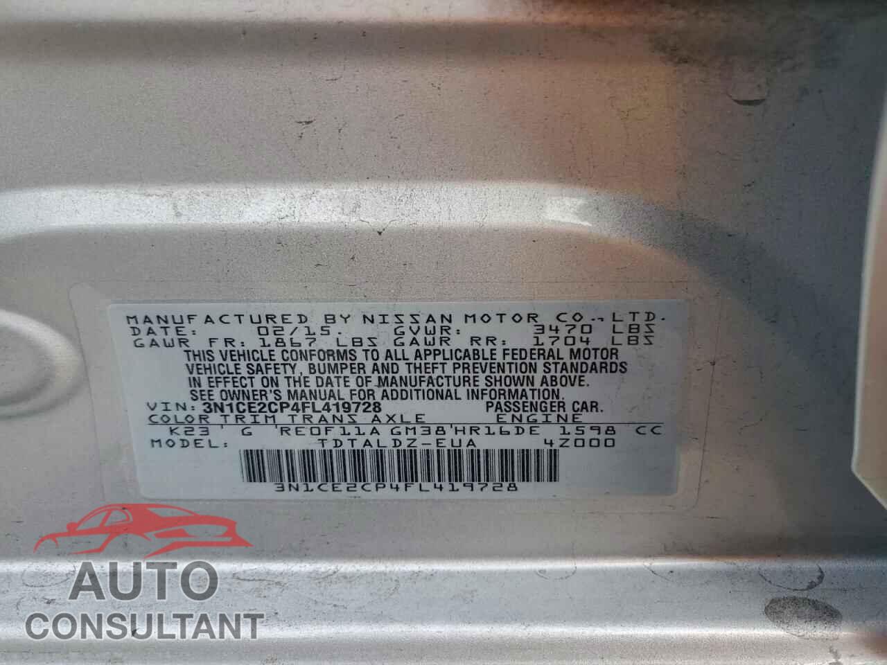 NISSAN VERSA 2015 - 3N1CE2CP4FL419728