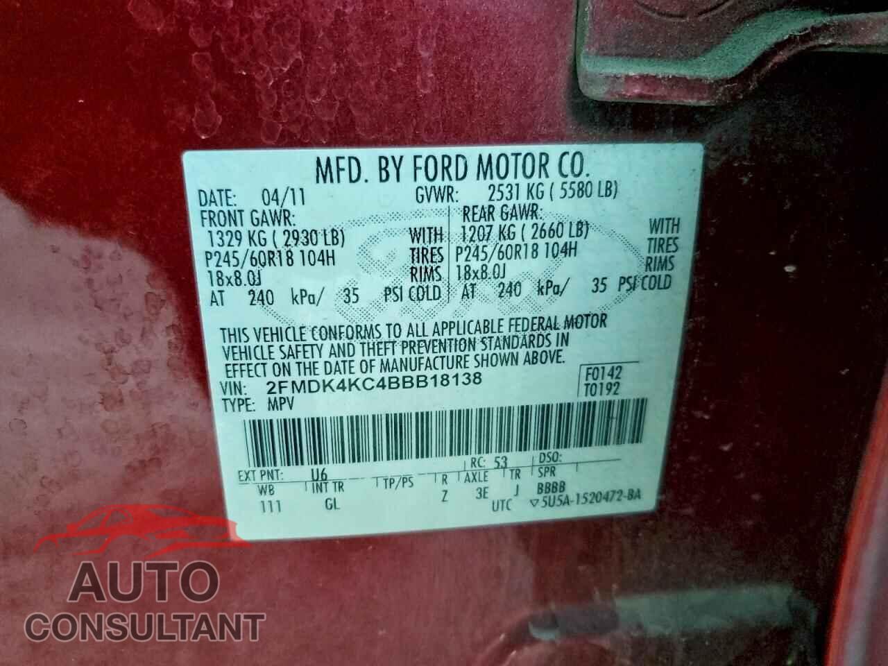 FORD EDGE 2011 - 2FMDK4KC4BBB18138