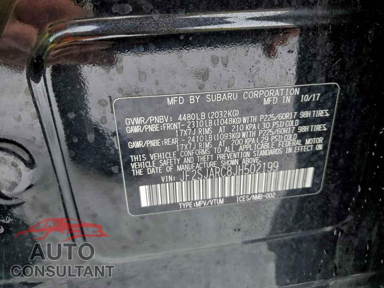 SUBARU FORESTER 2018 - JF2SJARC8JH502199