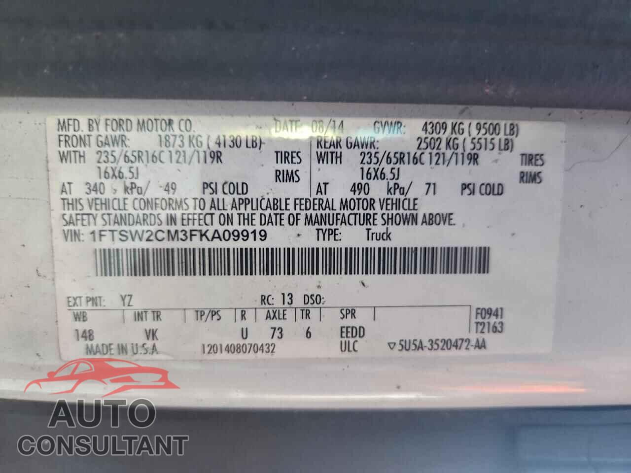 FORD TRANSIT 2015 - 1FTSW2CM3FKA09919