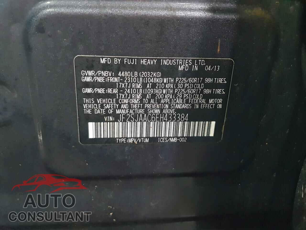 SUBARU FORESTER 2014 - JF2SJAAC6EH433384