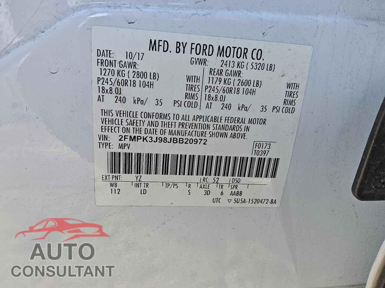 FORD EDGE 2018 - 2FMPK3J98JBB20972