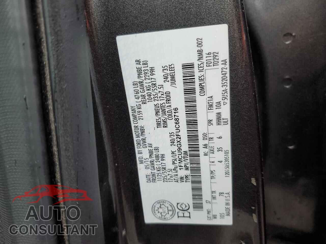 FORD ESCAPE 2015 - 1FMCU9GX2FUC68716