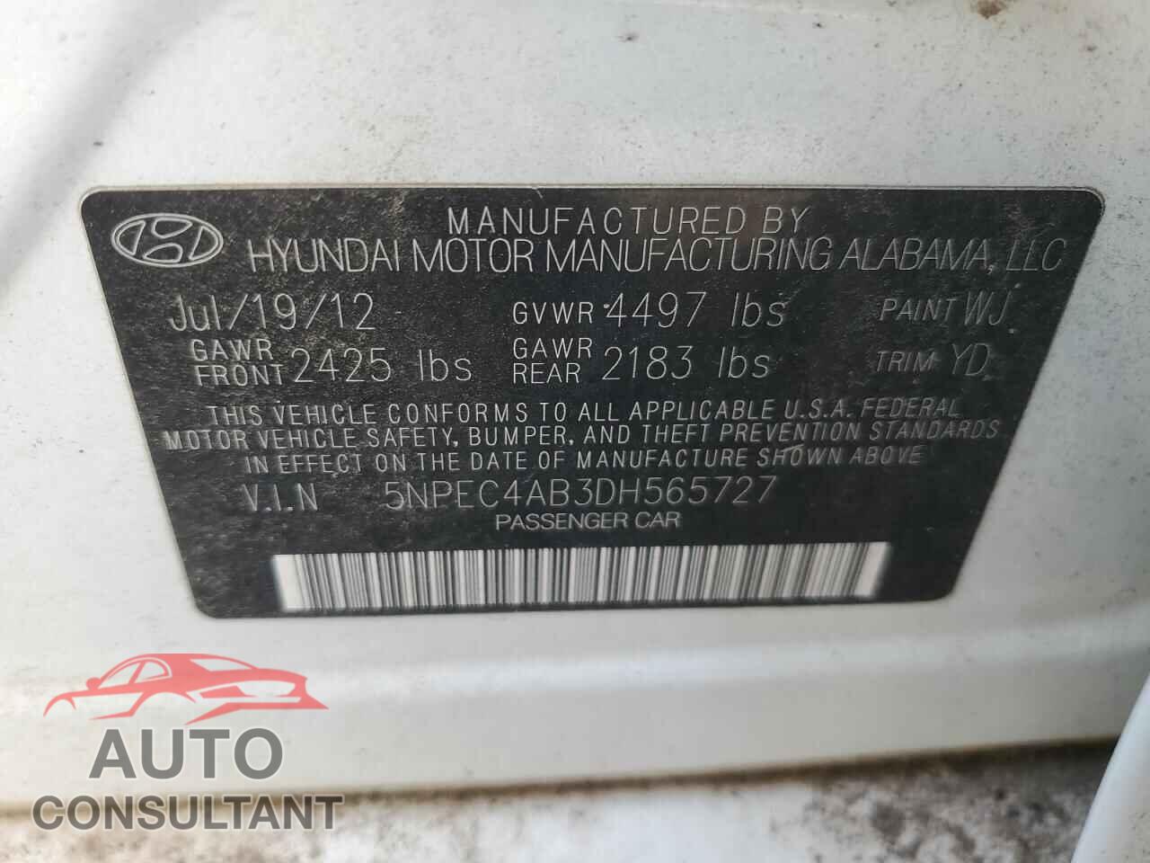 HYUNDAI SONATA 2013 - 5NPEC4AB3DH565727