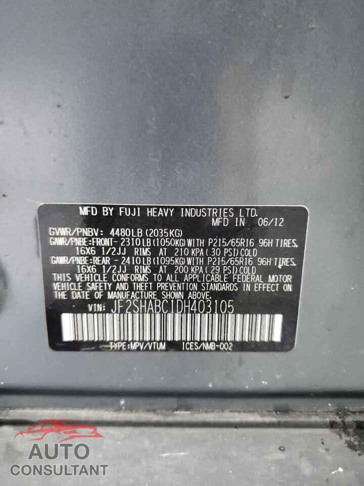 SUBARU FORESTER 2013 - JF2SHABC1DH403105