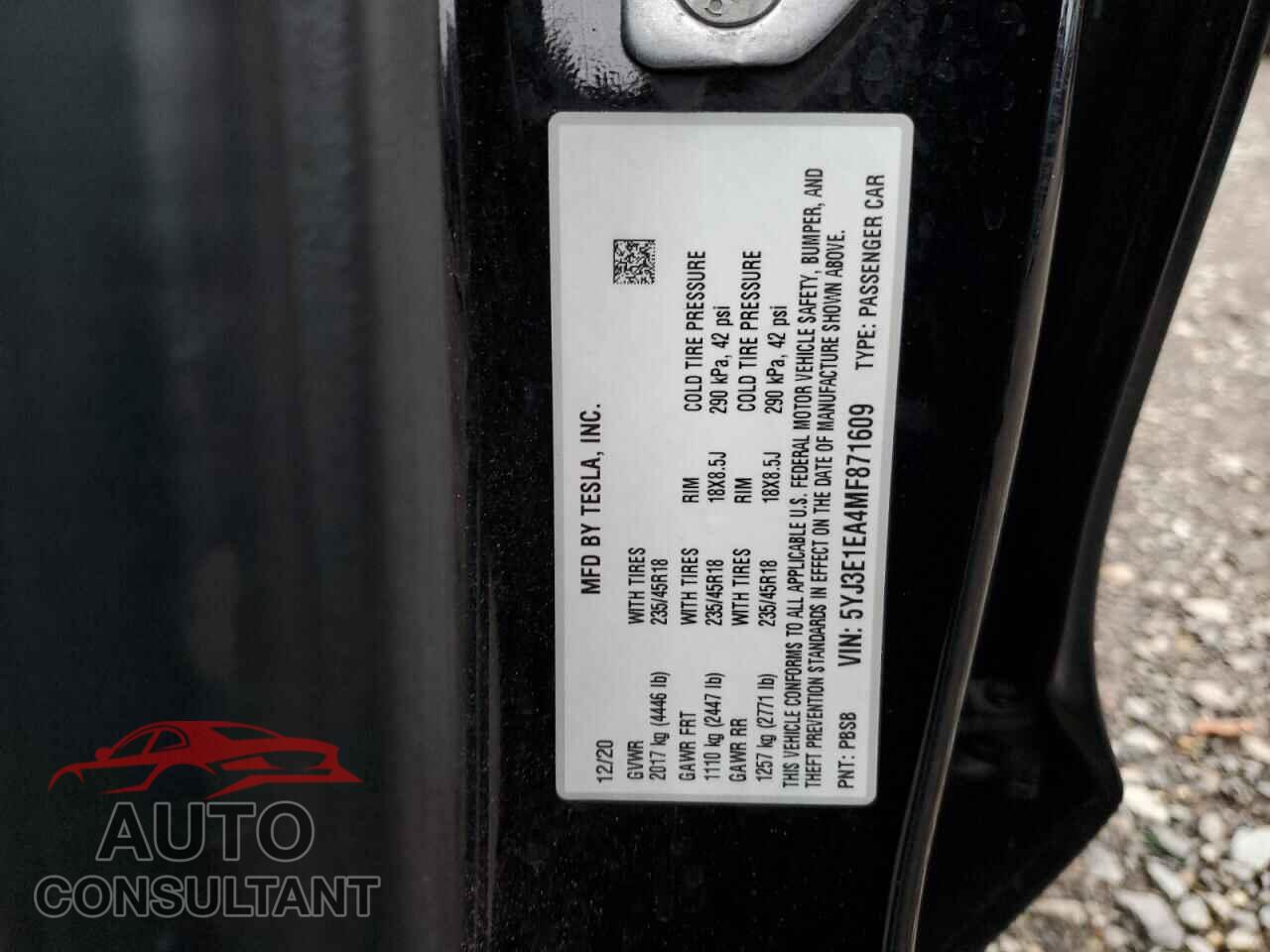 TESLA MODEL 3 2021 - 5YJ3E1EA4MF871609
