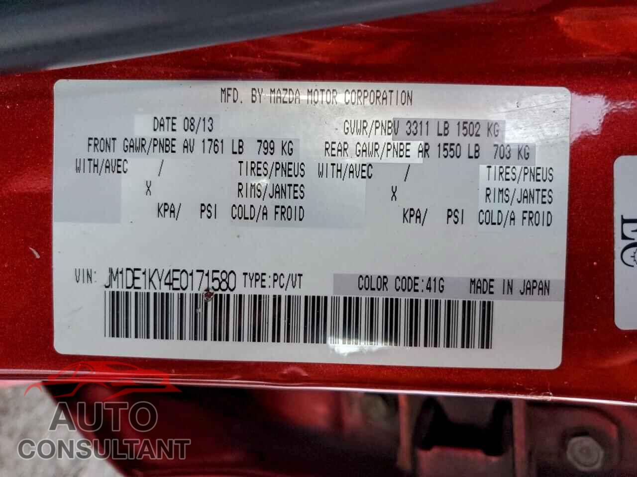 MAZDA 2 2014 - JM1DE1KY4E0171580