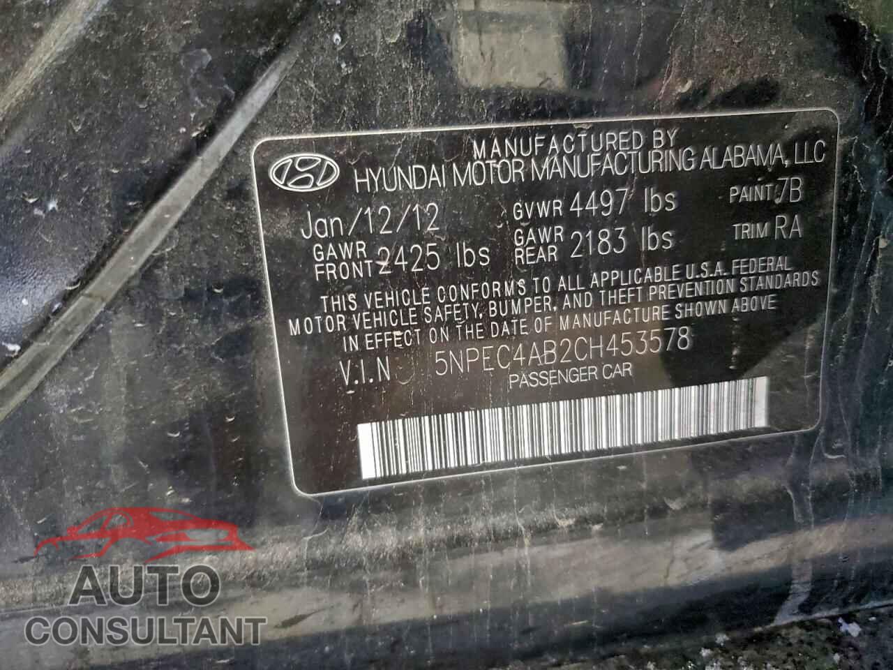 HYUNDAI SONATA 2012 - 5NPEC4AB2CH453578