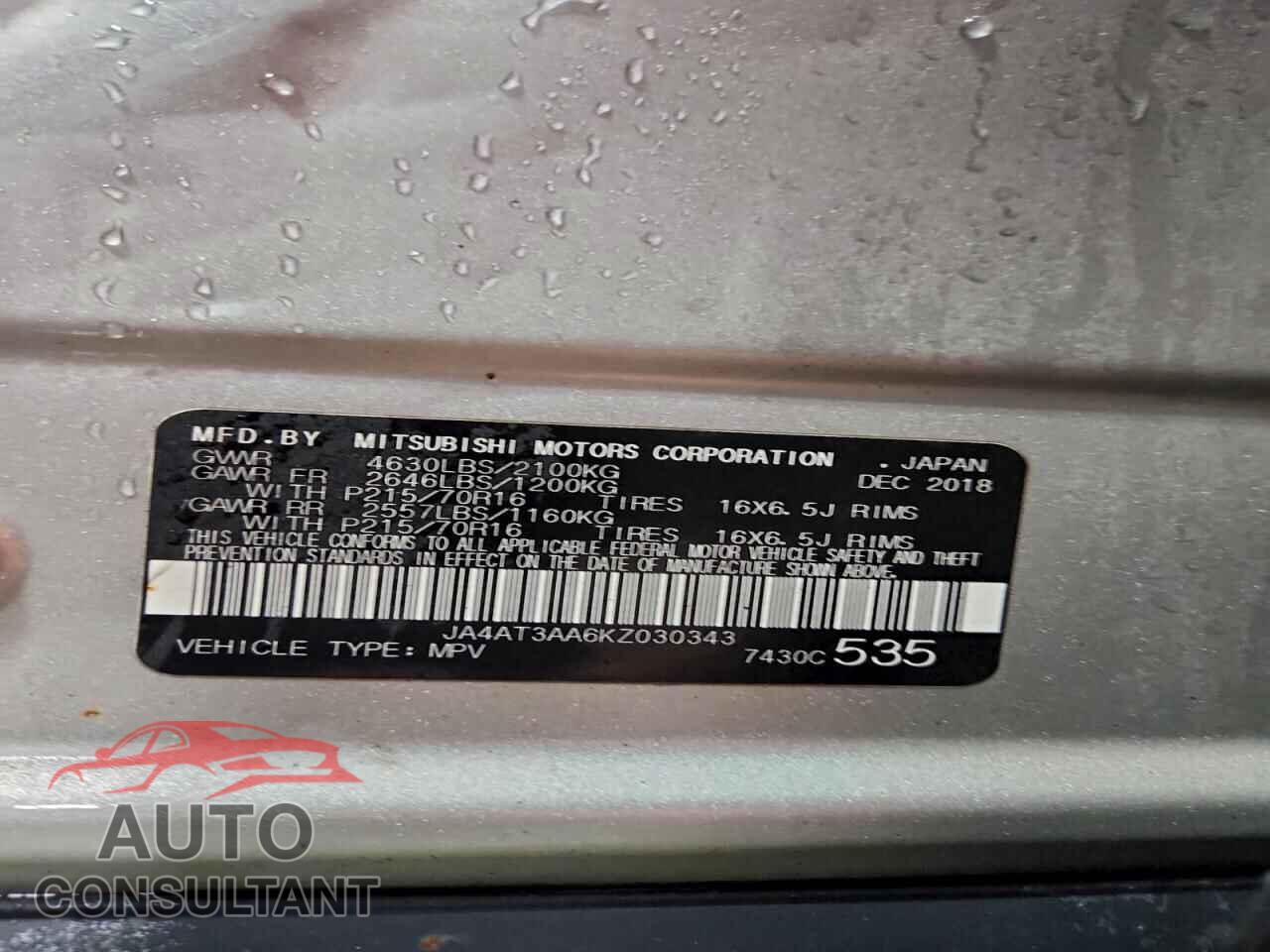 MITSUBISHI ECLIPSE 2019 - JA4AT3AA6KZ030343