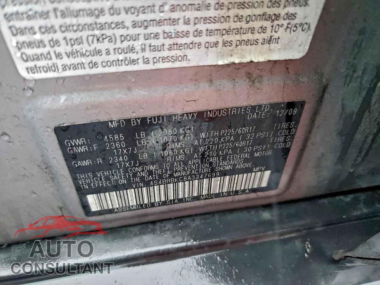 SUBARU OUTBACK 2010 - 4S4BRBKC8A3347699