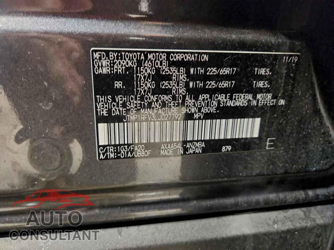 TOYOTA RAV4 2020 - JTMP1RFV3LJ027792