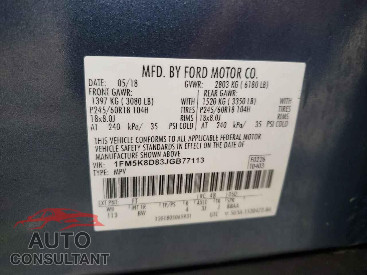 FORD EXPLORER 2018 - 1FM5K8D83JGB77113