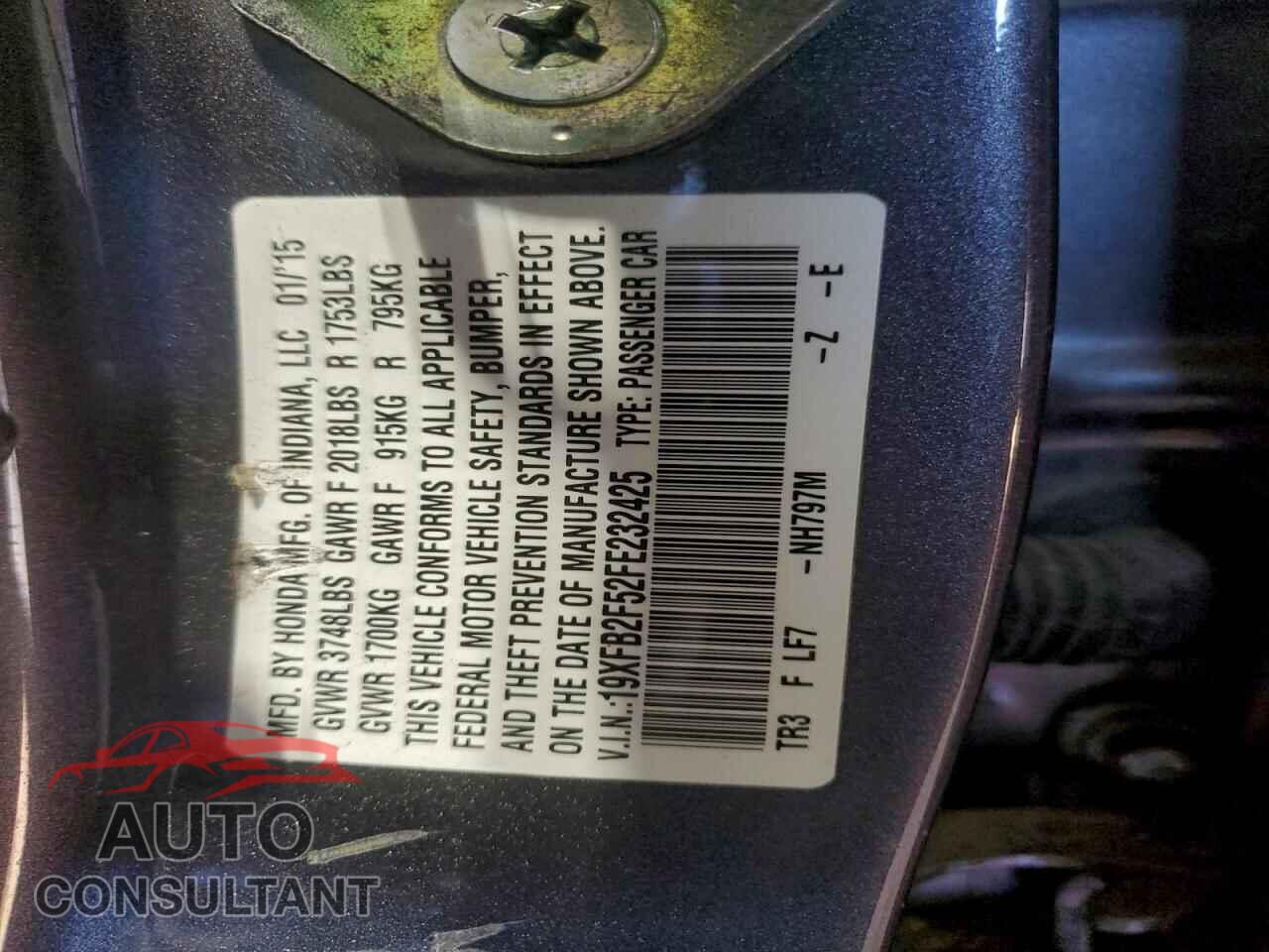 HONDA CIVIC 2015 - 19XFB2F52FE232425